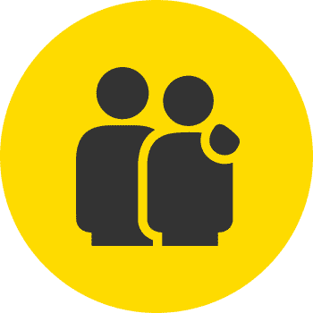 Icon of two people, with one person's hand around another person's shoulder, welcoming